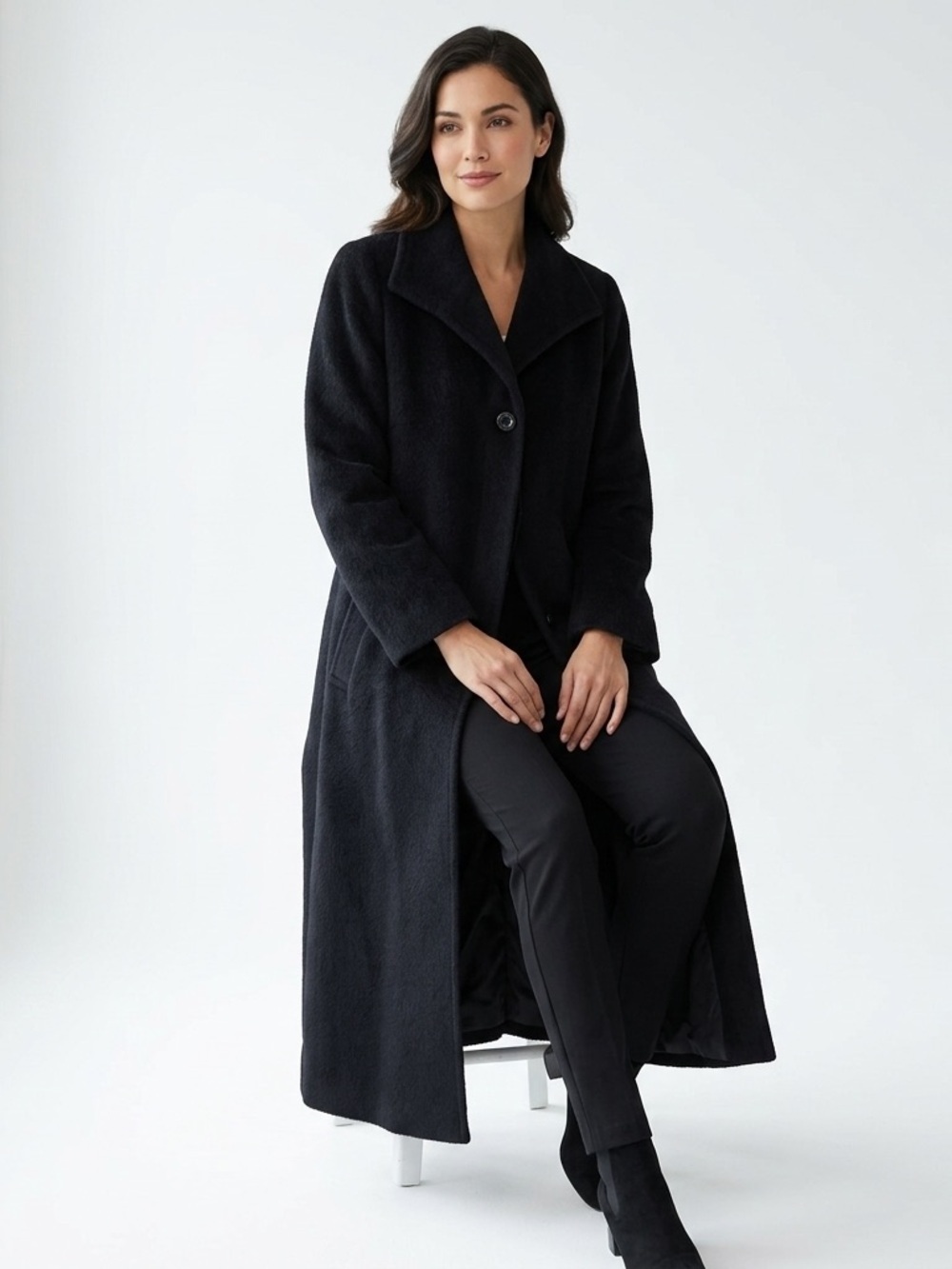 Jones New York Vintage Long Wool Alpaca Coat Black Premium Minimalist Warm 10